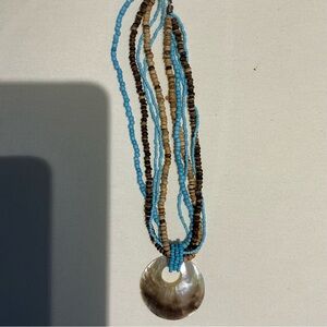 Chico's Blue and Brown Layered Necklace with Pendant